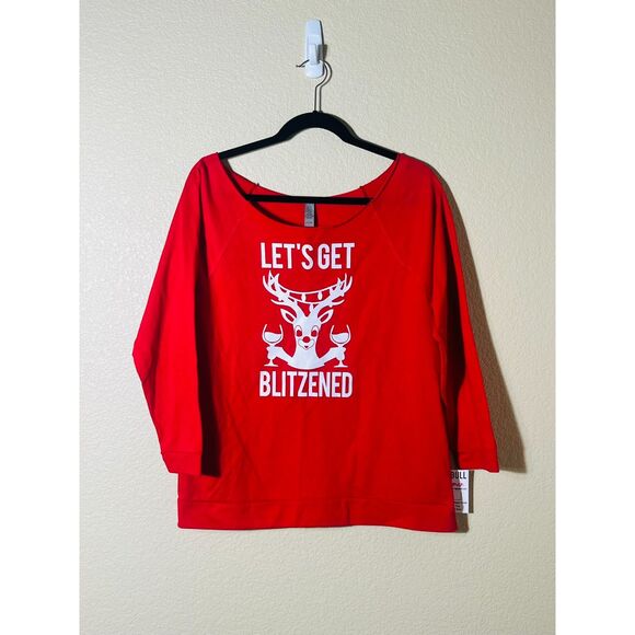 NWT No Bull Woman Let's Get Blitzened Rolled Collar Red Sweatshirt Large - Picture 1 of 8